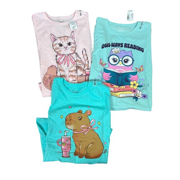 3 Pcs NWT The Children's Place Short Sleeve Graphic T-Shirts Girls Large - Picture 1 of 8